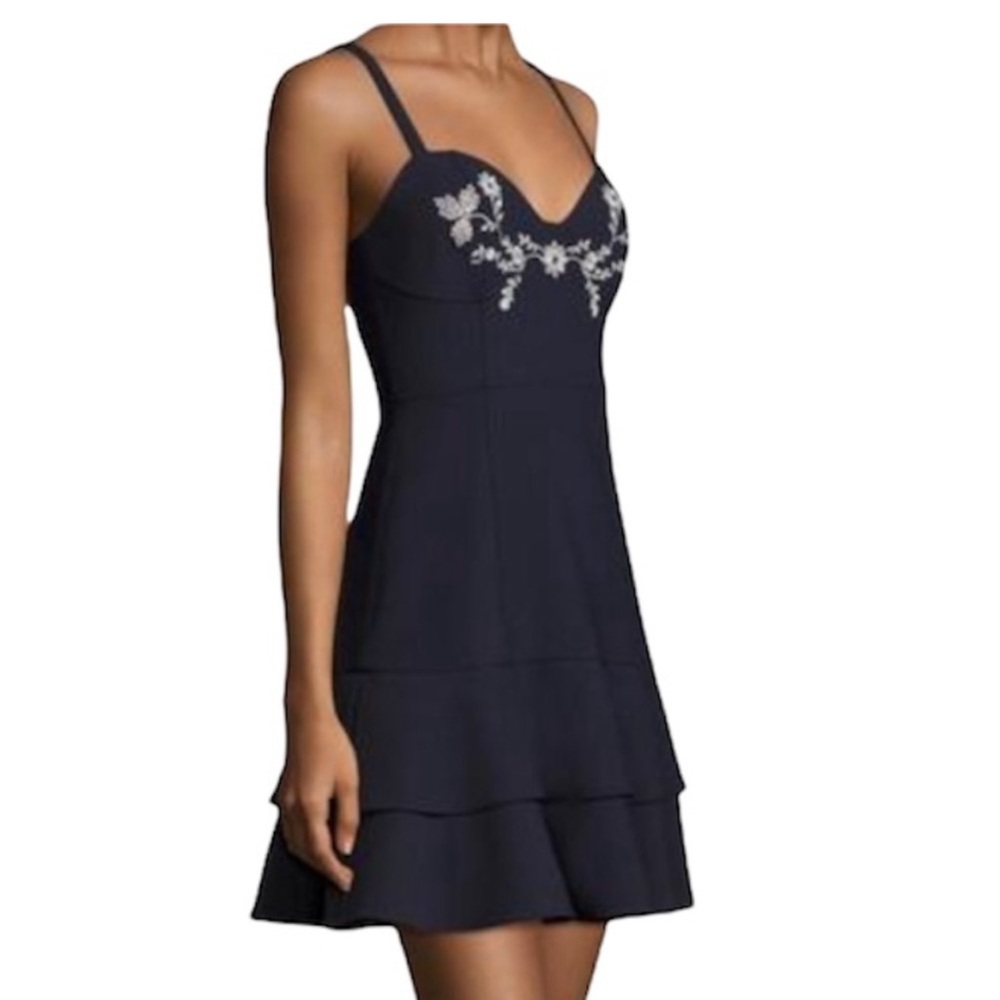 Cinq à Sept Black Mini Dress with Floral Detail - Picture 3 of 8